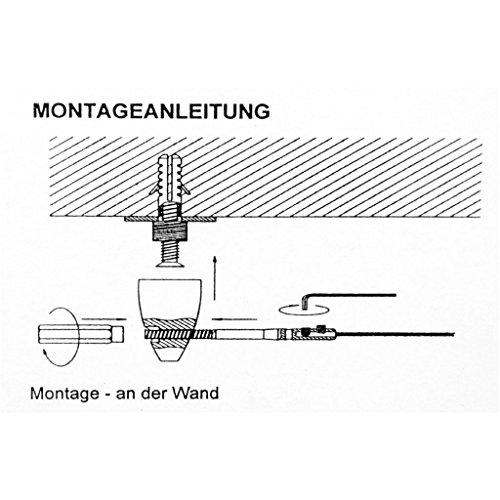 Seilspanngarnitur Niro- Drahtseil Wand + Decke, ca. 5m, Befestigungssystem Gardinen Auswahl: Castello silber – matt - 7