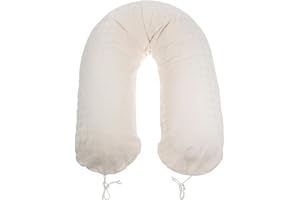 ‎MINKY MOOH Minky Mooh Stillkissen XXL Bio Baumwolle mit Kapok Füllung | großes Kissen zum Stillen und Flasche geben | Schwangerschaftskissen Seitenschläferkissen | antiallergisch und leise | 190x30 cm, créme