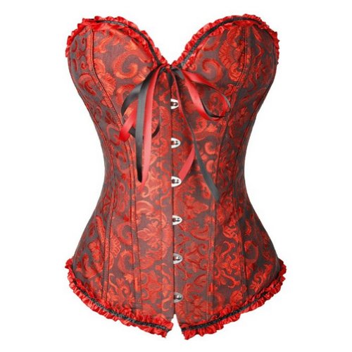 Newleaves-Wending-Sexy-Dark-Red-Overbust-Corset-Burlesque-Basque-Lingerie-with-Thong-Size-14-16