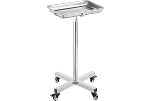 VEVOR Mayo Stand, Stainless Steel Mayo Tray, Load Capacity up to 35 lbs, Adjustable Height 25.2"-39.8", Medical Tray on Wheels for Spa, Salon, Clinic, Personal Care