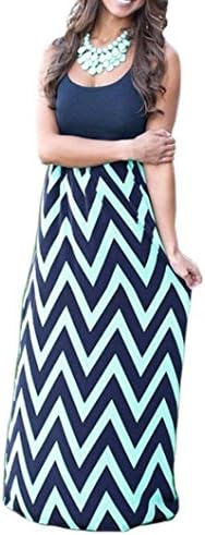Clearance!!! Womens Wave Striped Long Boho Dress Ladies Sleeveless Beach Summer Sundress Maxi Dress Casual Party Club Dress Plus Size (Navy, L)