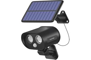 Lepwings Lampy solarne do użytku na zewnątrz z czujnikiem ruchu, lampy solarne zewnętrzne, klasa wodoszczelności IP65, reflektor LED, 180°, regulowany kąt oświetlenia, lampa ścienna z kablem 2 m, do