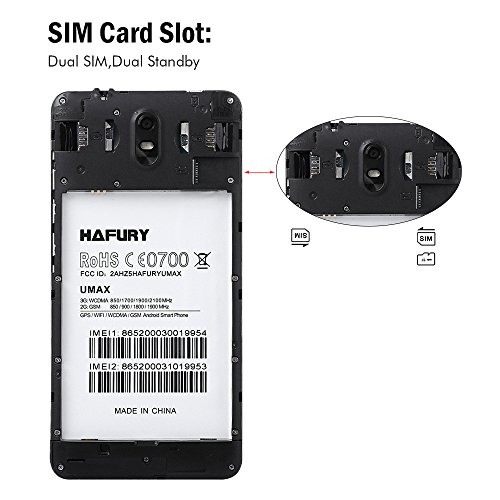 CUBOT HAFURY UMAX 16GB Smartphone Ohne Vertrag mit 6.0 Zoll HD IPS Schirm, 4500mAh Akku, Android 7.0, dual SIM,dual Kamera (13MP + 5MP), WiFi / GPS / 3G (Schwarz)