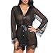 Produktbild TianWlio Damen Dessous Sexy Spitze Patchwork Langarm Nachthemd Bademantel Dessous mit Gürtel