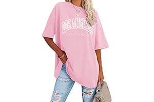 Tomwell Damen Los Angeles Brief T-Shirt Kurzarm Sport Sommer Rundhals Oversize Oberteile mit Buchstaben Druck Sweatshirt Lose Bluse Tunika Lang für Teen Girls Top