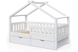 VitaliSpa Letto montessori bambini Design, Bianco, 80x160 cm con 2 cassetti