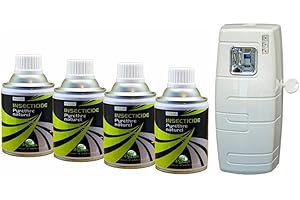 APRODOM Insecticide Au Pyrèthre Naturel, Aérosols 4x250ml avec Diffuseur Automatique, Anti Mouches, Moucherons, Moustiques, Mites, Punaises de Lit