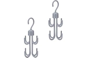 RICHSUM 2 Packs Plastic Tie Hangers Belt Organizer Racks With 8 Hooks,Tie Belt Clothes Organizer Towel Hanger Bedroom Finishing Rack Space Saver,Durable Light Weight (Grey)