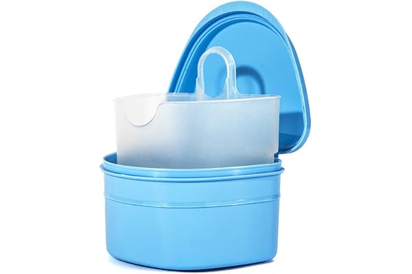 ROSENICE Boîte de Prothèse Dentaire Boîte de Rangement pour trempage de dentier avec conteneur suspendu (Bleu clair)