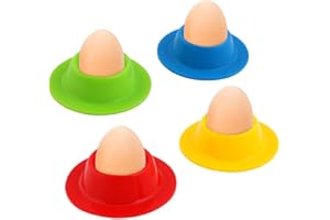Vicloon Huevos Taza, Silicona Huevera para el Desayuno, Huevo Titular con el Almacenamiento de Huevo Cuchara y Cáscara de Huevo - 4 Color 4 Piezas