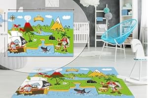 VALDERN Pirate Kids Bedroom Floor Rug Boys Soft Play MATS Carpets Non-Slip Indoor/Outdoor Washable 80 x 120 cm