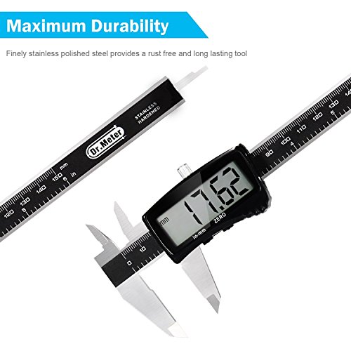 Dr.meter Dr-150 digitaler Messschieber mit groß LCD Bildschirm für Abständen und Durchmesser, 0-6 inch/150mm Edelstahl Elektronische Digital Noniusschieber Mikrometer ,nichtrostend steif Körper,Schwarz - 5