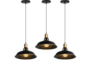 iDEGU 3 Pezzi Lampadario a Sospensione Vintage Industriale 27cm Lampada da Soffitto in Metallo E27 Retro Lampada a Sospensione per Cucina Soggiorno Sala da Pranzo (Nero)