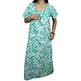 Indiatrendzs Women Floral Nighty Cotton Green Nightwear Night Gown 44"