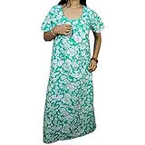 Indiatrendzs Women Floral Nighty Cotton Green Nightwear Night Gown 44"