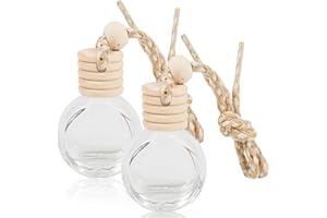 GXGM Flacons de Parfum Désodorisants pour Voiture en Verre Rechargeables Transparent Diffuseur D'huiles Essentielles Aromathérapie Pendentif pour Décoration Automobile ， 2 Pièces 10ml (Rond)