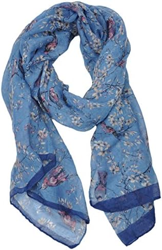Lady Womens Colorful Long Bird and Flower Print Scarf Wraps Shawl Soft Scarves
