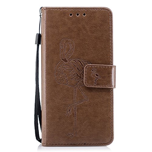 Galaxy J3 2017 Case,Samsung Galaxy J3 2017 Flip Case,BONROY® Pretty Creative Flamingo Painted Design Premium Soft PU Leather Notebook Wallet Case with [Kickstand] Stand Function Card Holder and ID Slot Slim Flip Protective Skin Cover for Samsung Galaxy J3 2017 SM-J330 - Brown