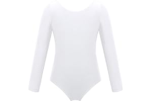 IEFIEL Justaucorps de Danse Classique Col Rond Extensible Ballet T Shirt Justaucorps Gymnastique Manches Longues Pour Enfant Fille 3-14 Ans