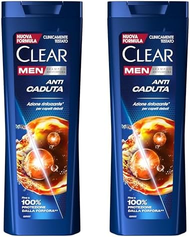 Clear Men Shampoo Antiforfora per capelli fragili Anti Caduta fino al 100% di protezione dalla forfora* 2x 360 ml