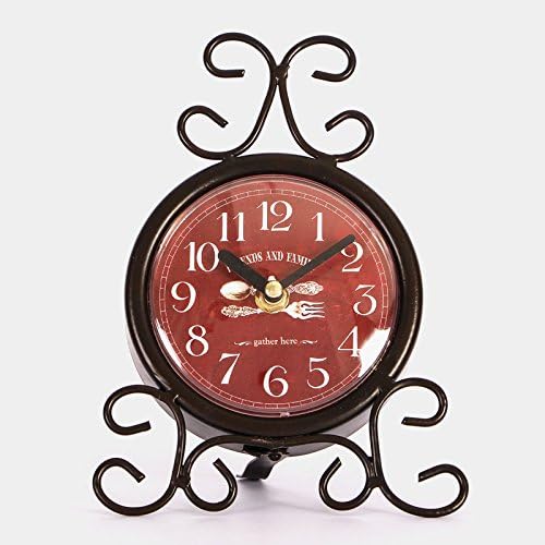 AYYA Flower rattan desktop pendulum clock Modern antique iron rattan desktop pendulum clock Cafe Bar cartoon decorative desktop clock, brown