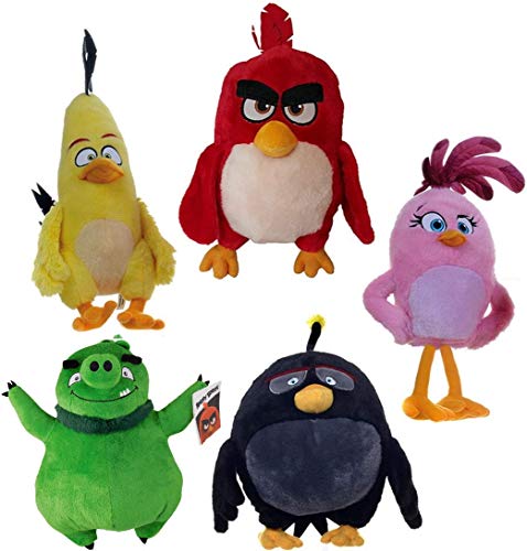 Angry Birds Set Completo 5 Peluche 20cm Personaggi Red, Chuck, Bomb, Pig, Stella Originali ROVIO Whitehouse