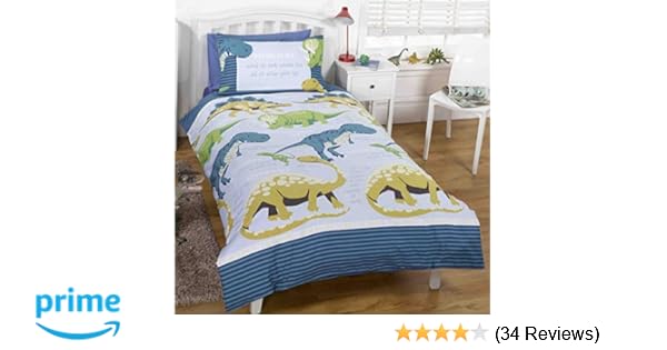 Triceratops T Rex Blue Kids Dinosaur Facts Single Bedding Curtains