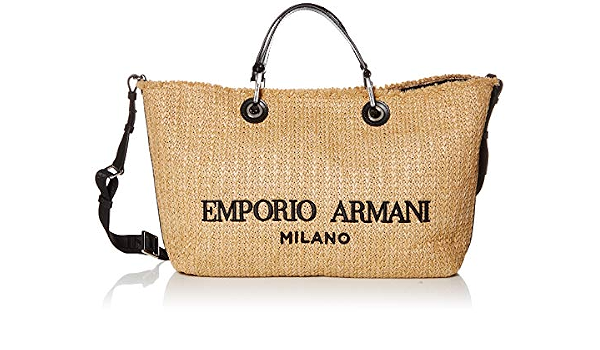Emporio Armani Damen Medium Raffia Fabricated Top Handle Bag Stofftasche,  Natur/Schwarz/Schwarz, Einheitsgröße : Amazon.de: Schuhe \u0026 Handtaschen
