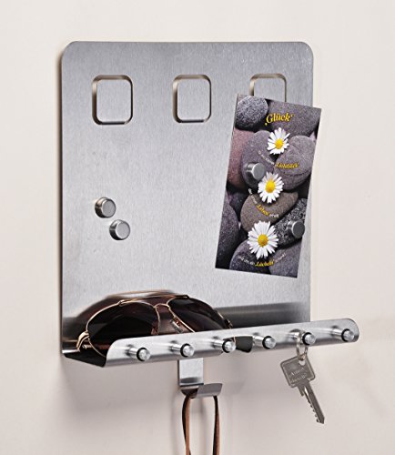 Schlüsselleiste Edelstahl mit Magnetwand Zusatzablage 6 Haken Schlüsselboard Schlüsselbrett NEU