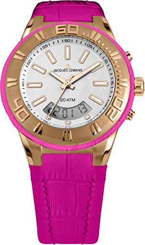 JACQUES LEMANS Damen Armbanduhr Multi Zifferblatt Quarz Leder 1-1772G