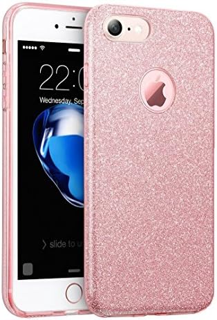 Vercrown iPhone 7 plus Thin 3 in 1 Layer Hybrid Back Cover Luxury Shinning Protective Bumper Sparkle Bling Glitter Debris Case for iPhone 7 5.5''-Rose Gold