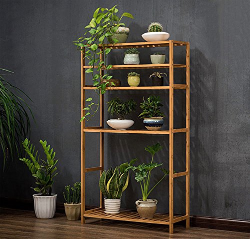 Songmics 5 Ablagen Badregal Küchenregal Standregal Schuhregal Blumenständer Bücherregal Bambusregal 130 x 60 x 26 cm BCB35Y - 5