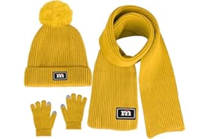 SWYGOO Kinder Bobbie Mütze Schal und Touchscreen-Handschuhe Set, Premium Core Spinngarn Strickwolle Winter Thermik Zubehör Set 3 in 1 für Jungen und Mädchen 2-7 Jahre