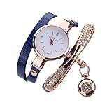 Ouneed® Uhren, Damen Leder Strass Analog Quarz Armbanduhren (Dunkelblau)