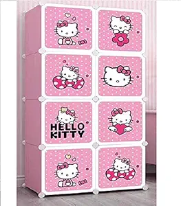 BUCKETLIST Multipurpose 8 Shelve Baby Wardrobe, Foldable, (Unbreakable Material) (Plastic) (Pack of 1) 140 x 70 x 35cm (8 Shelve Hello Kitty(Pink))
