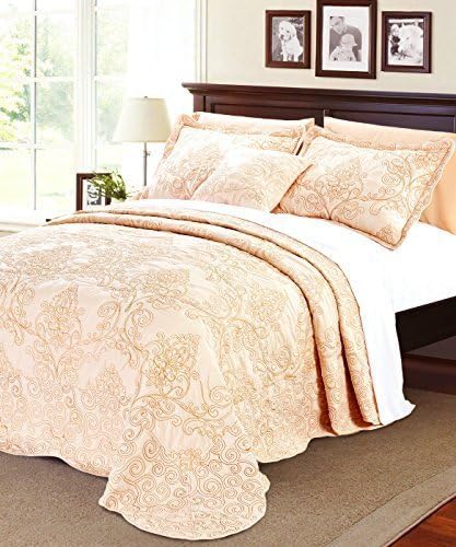 BNF Home Damask 4 Piece Bedspread Set, Queen, Salmon by BNF Home
