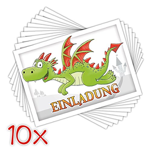 10 EINLADUNGEN zum Kindergeburtstag "DRACHE" DIN A6 beidseitig bedruckt / Einladung Kindergeburtstag / Einladung Kinder / Einladung Drache