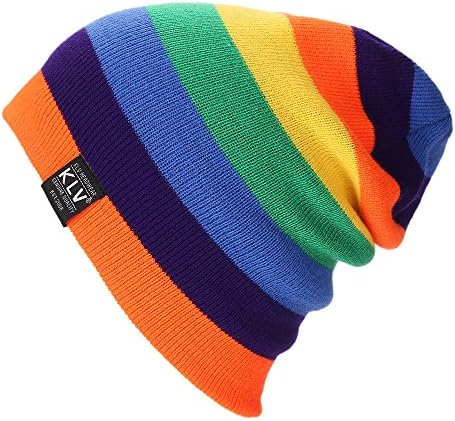 Unisex Colourful Slouch Beanie Hat Winter Warm Rainbow Skull Cap