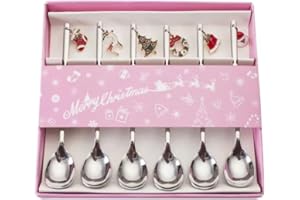 YUKIYI 6 Pezzi di Natale Cucchiaini Set - Posate da Caffè in Acciaio Inox - Decorazione Tavolo Argento