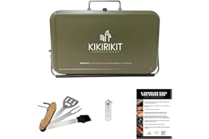 KIKIRIKIT EVERYTHING IN A KIT KIKIRIKIT - Barbacoa carbón - Barbacoa portátil carbón- Barbacoa plegable - Kit Barbacoa - Accesorios Camper- Regalo original - Regalos para padres (Verde Caza, Super Kit)