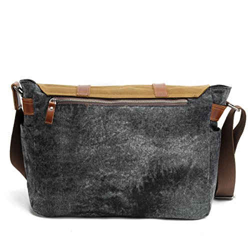 YANGYANJING Waterdicht Vintage Canvas leer Messenger Bag Schoudertas Aktetas Schoudertas 14 inch Laptoptas notebooktas van Canvas en leer