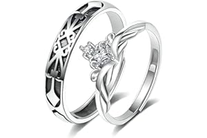 Rebrilliant Princess and Knight Crown Couples Matching Rings Promise Ring with Moonstone for Women, Men, Her, Him, Best Friend - Set of 2 Adjustable Rings