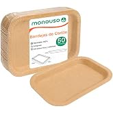 Monouso | 50 Kraft Cardboard Tray 15&times;23 cm | Compact Rectangular | Oil and Heat Resistant | Ideal for Tastings and Catering
