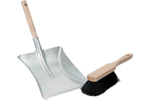 Novaliv Kehrblech Set Kehrblechgarnitur Silber Verzinkt Kehrblechbesen zum Aufkehren Kohleschaufel Handkehrset Kehrblechset Kehrschaufel - geeignet für Camping Feger und Kehrblech