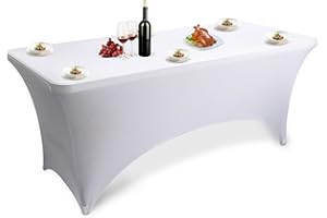 VENGA AMIGOS Cubierta de Mesa 183x75x75 CM Manteles Rectangulares de Poliéster Lavable Fundas de Mesa para Bar Fiesta de Cumpleaños Exhibición Banquete de Boda 6ft(Blanco)