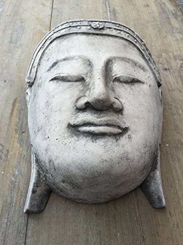 Steinfigur Wandrelief Buddha Kopf Büste Relief Feng Shui Garten Frostfest H 32cm - 3