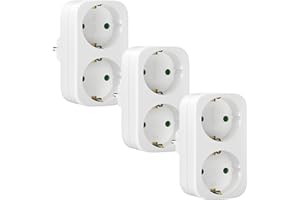 HITRENDS Steckdosen Adapter 3 Stück, 2 Fach Mehrfachstecker Doppelstecker für Steckdose 2 in 1 AC 250V/16A Doppelsteckdose Adapter, 3680W/Max EU Stecker, Tragbare Praktisch Dreifach für Büro, zu H