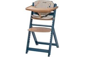 Safety 1st 2760702000 Timba, mitwachsender Hochstuhl aus Holz mit passendem Sitzkissen, abnehmbares Tischchen, ab 6 Monate bis ca. 10 Jahre (max. 30 kg), petrol blue (blau)
