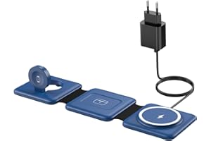 ER-ESTAVEL Stacja ładująca Mag-Safe do iPhone'a i Apple Watch: Podróżna stacja ładująca 3 w 1, kompatybilna z iPhone 14, 13, 12, 11 Pro Max, składana, bezprzewodowa, do słuchawek Air Pods Pro, z adapterem