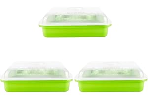 LANPEW Saatkeimschale 32x26cm Schalen für gesunde Sämlinge Gewächshaus Propagator-Samenkeimung Hydrokultur Aussaat Gewächshaus-Schale für den Familiengarten im Innen (Grün 3-Packung)